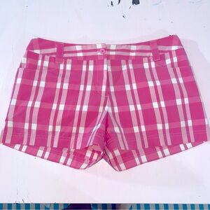 Adidas Women’s 10 Golf Shorts Hot Pink Gingham Plaid Print 3 inch Logo Barbie